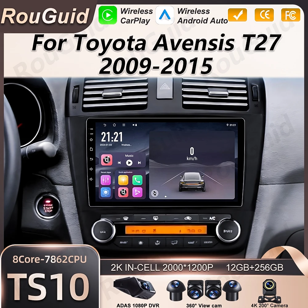 Android 16 Car Radio For Toyota Avensis T27 2009 - 2015 Multimedia Player Autoradio BT Carplay Auto  Screen 2din GPS Stereo DSP