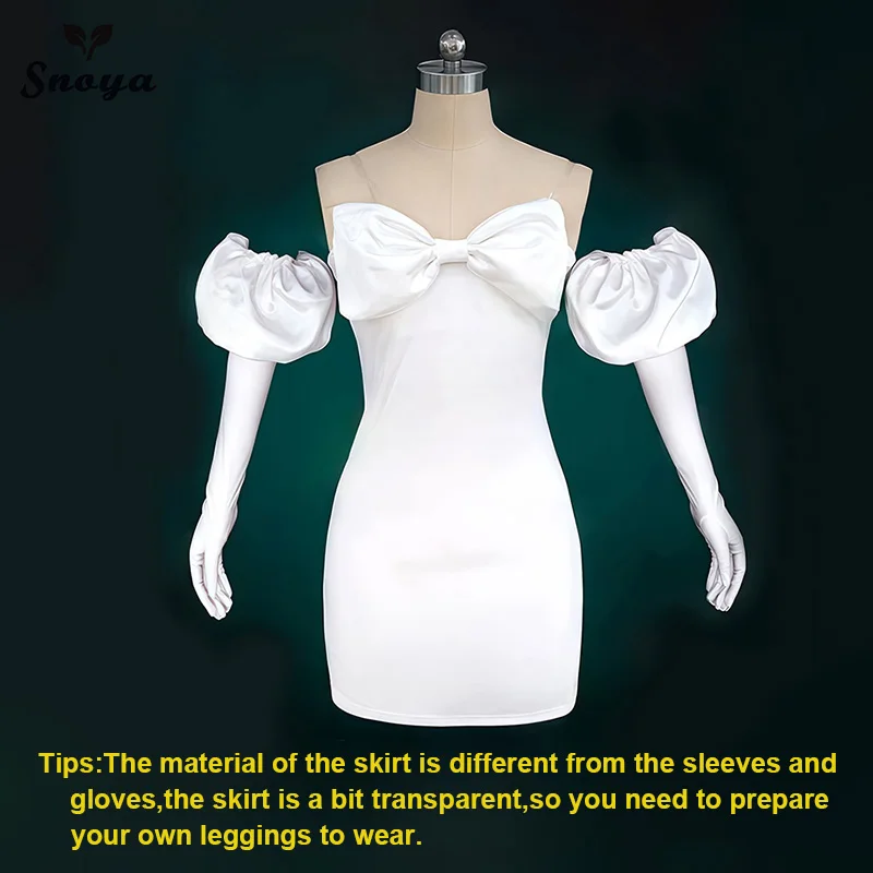 Snoya Sua Cosplay Clothing synthetic Wig Anime alien stage cosplay Costume Short black hair and White dress for women view 5