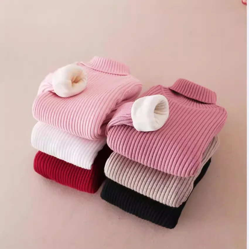 

Children's Sweater Autumn and Winter Slim-fit Bottoming Shirt Turtleneck Thickened Fleece Knitted Sweater