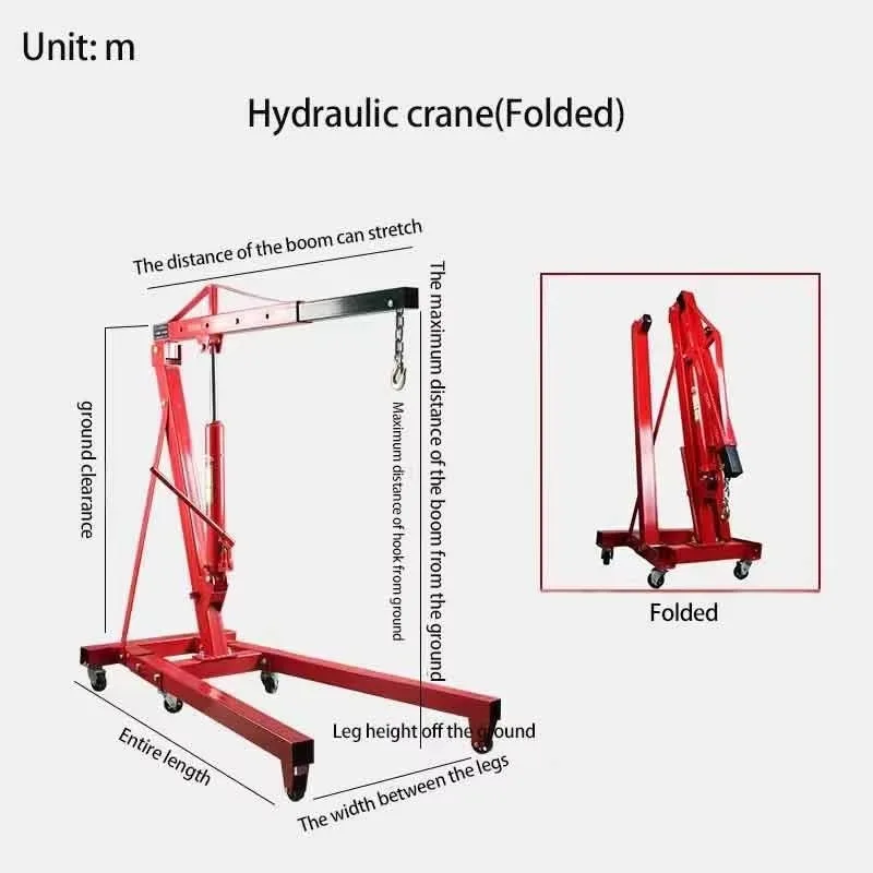 2 Ton Foldable Hydraulic Shop Engine Crane With Wheels For Car Repair And Workshop Lifting Applications