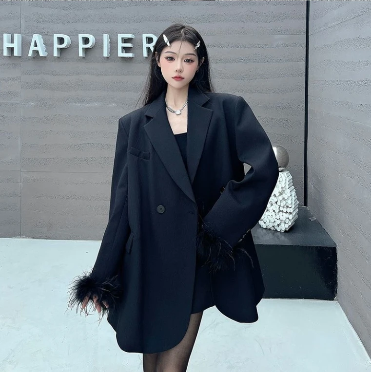 Zoete koele zwarte damesblazer voor dames herfstjas nieuwe halflange high-end casual losse petite top kawaii Koreaanse streetwear