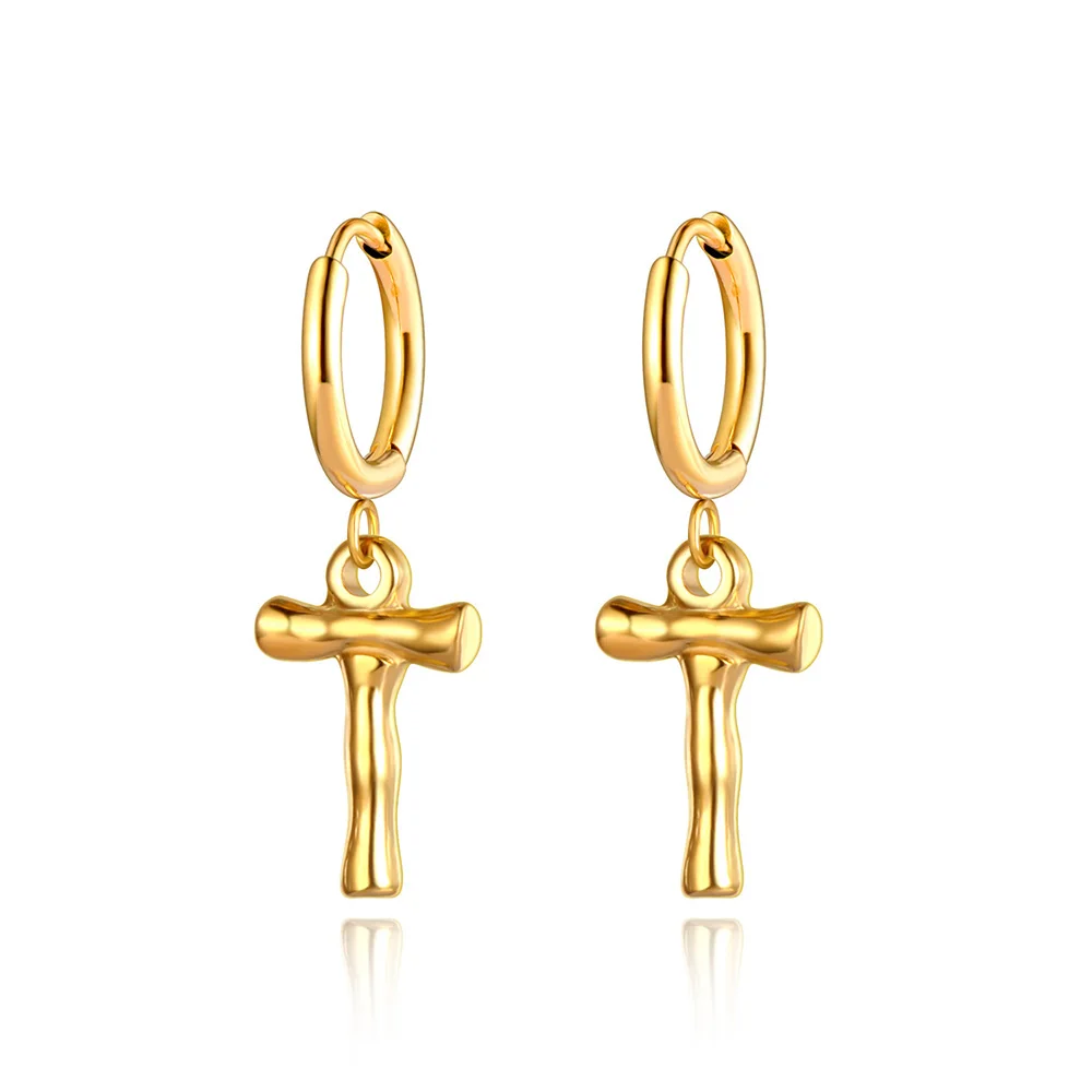 JeeMango 18K Gold Plated Initial Hoop Earrings For Women Stainless Steel Drop Dangle Alphabet Letters Earrings Jewelry JE22035