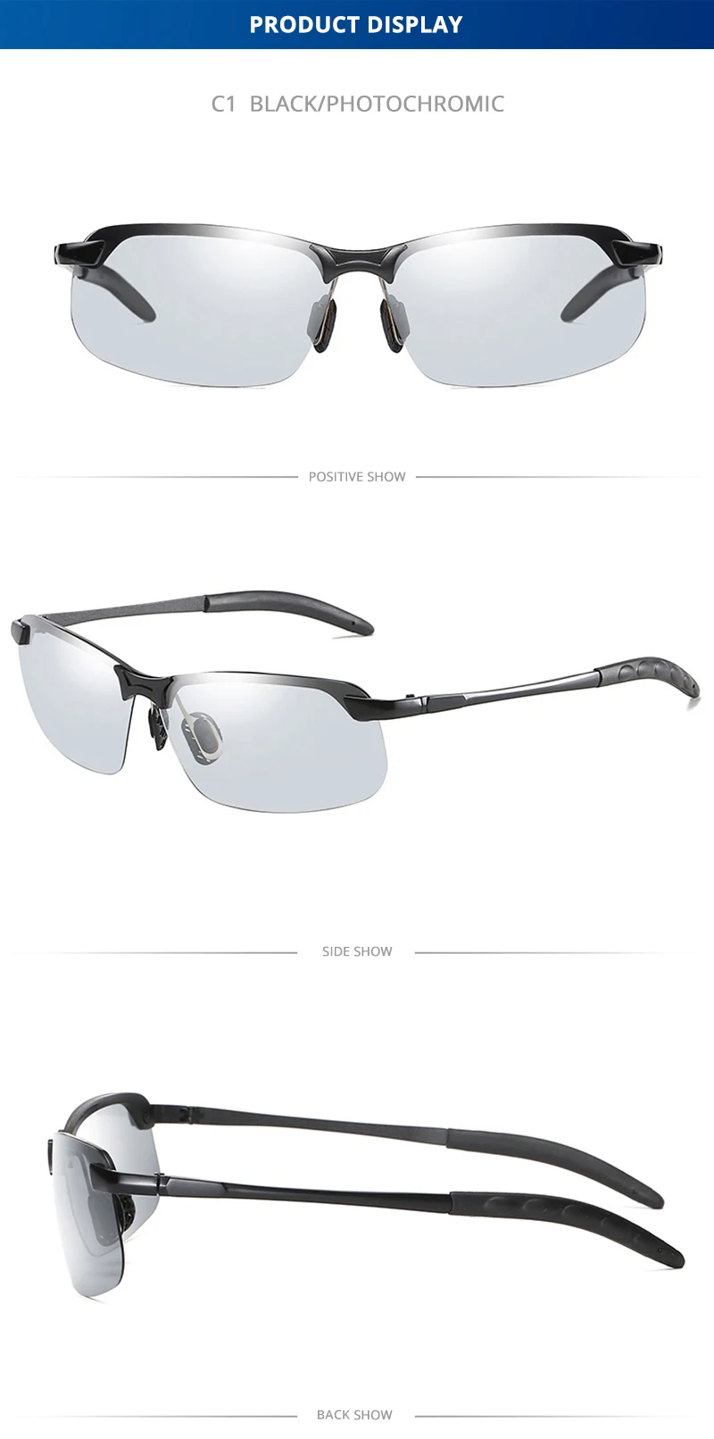 Vintage Photochrome Sonnenbrille Männer Mode Rechteck Polarisierte Sonnenbrille Männlich Fahren Chameleon Brillen Nachtsicht – Detail 11
