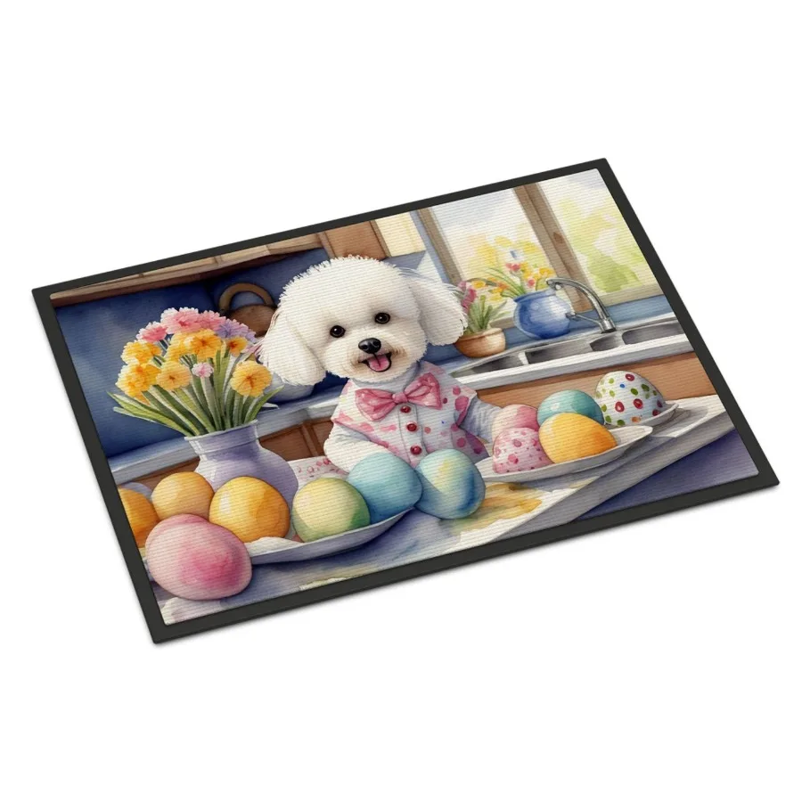 

NEW Drating Easter Bichon Frise Doormat Front Door Mat Indoor Outdoor Rugs for Entryway Non Slip Washable Low Pile 18H X 27W