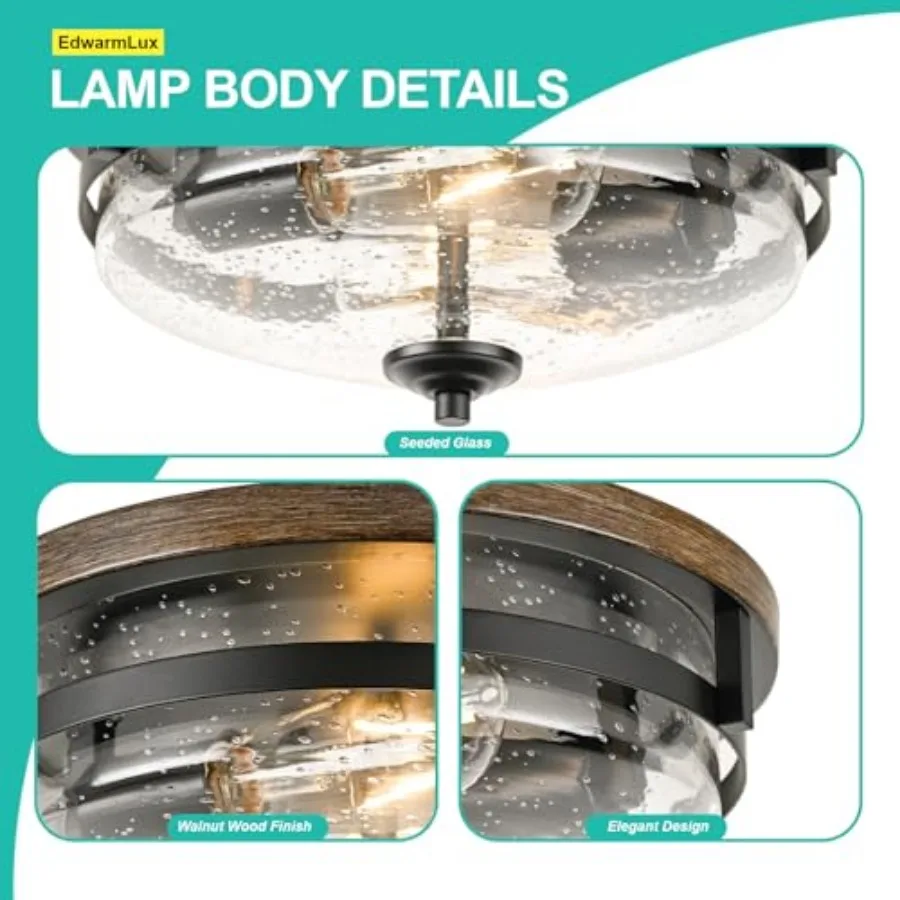 Flush Mount Ceiling Lights, 2-Light Farmhouse Close to Ceiling Light, Industrial Ceiling Lighting Fixture for Kitchen Hallway B view 6