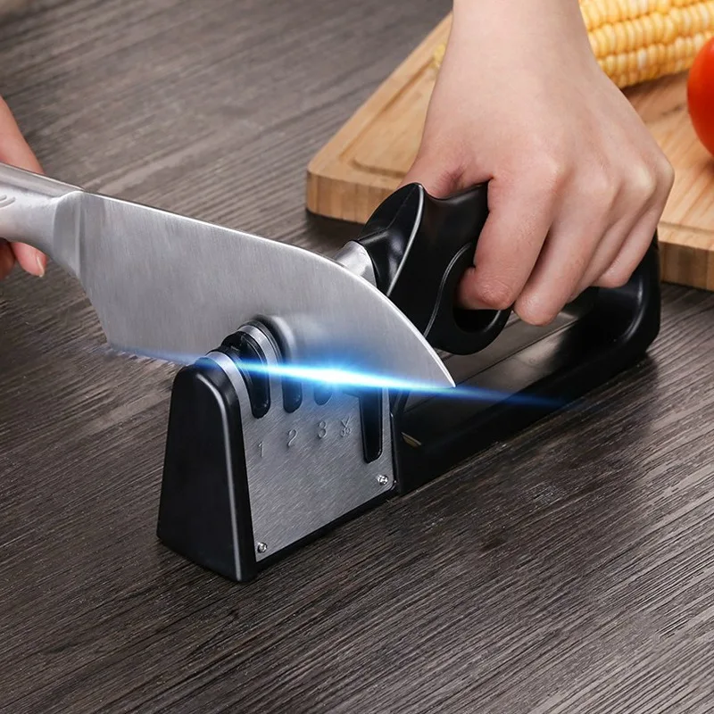 4-in-1 Quick Sharpener Multifunctional Portable Non-slip Base Sharpener 4-stage Sharpener Household Kitchen Gadgets Accessories