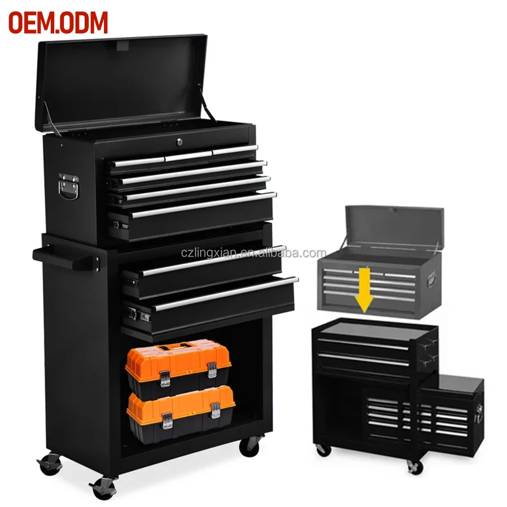 

23.5" W 6 Drawer Combination Set Rolling Tool Storage Box Roller Cabinet Combo Garage Metal Tool Chest Combo