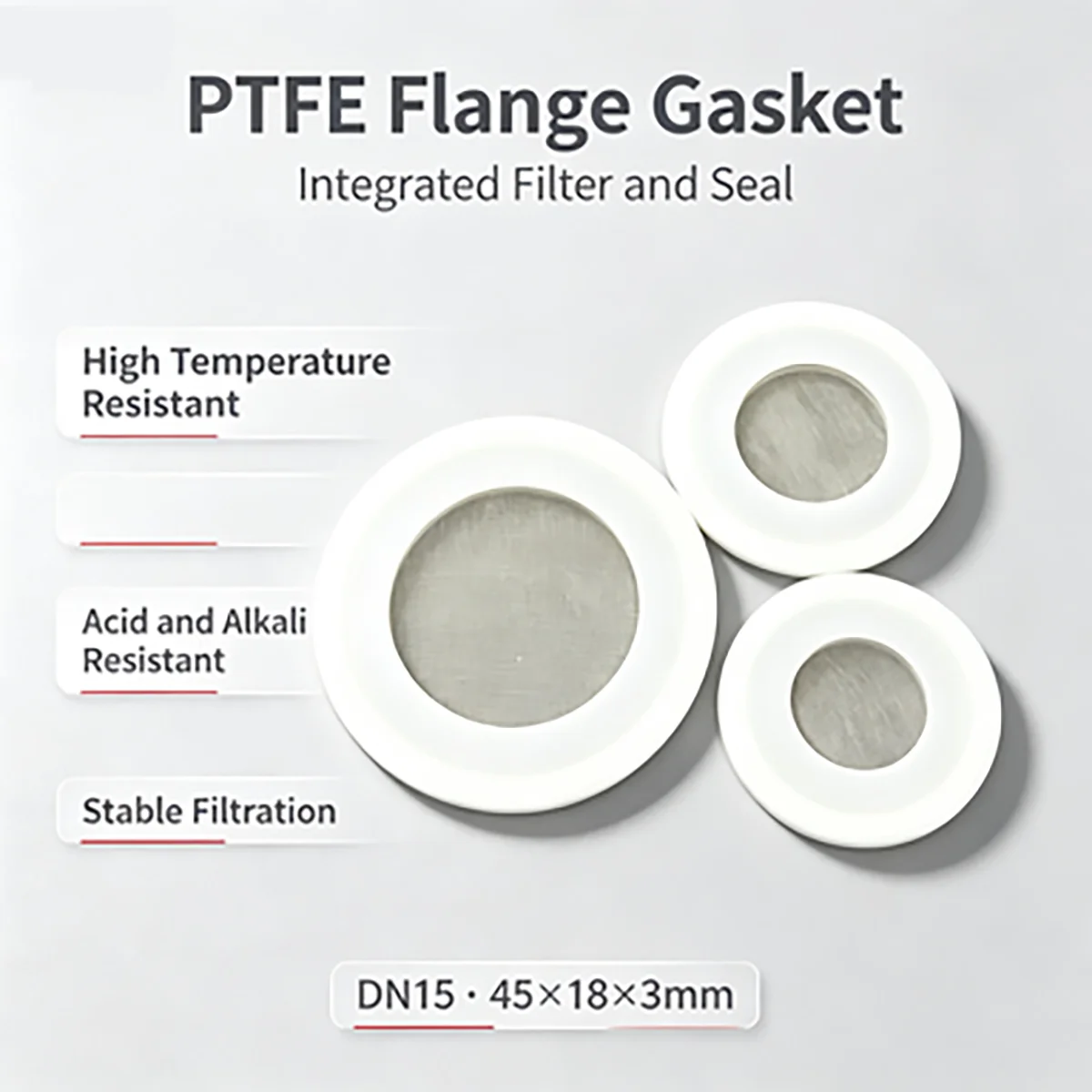 PTFE Flange Gasket With 304 Stainless Steel Filter Screen, High Temp Corrosion‑Resistant Industrial Pipeline Seal Washer