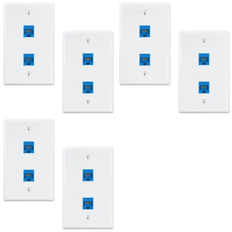 6-Pack 2 Port Ethernet Wall Plate, RJ45 Cat6 Female To Female Jack Inline Coupler Face Plates, 2-Port