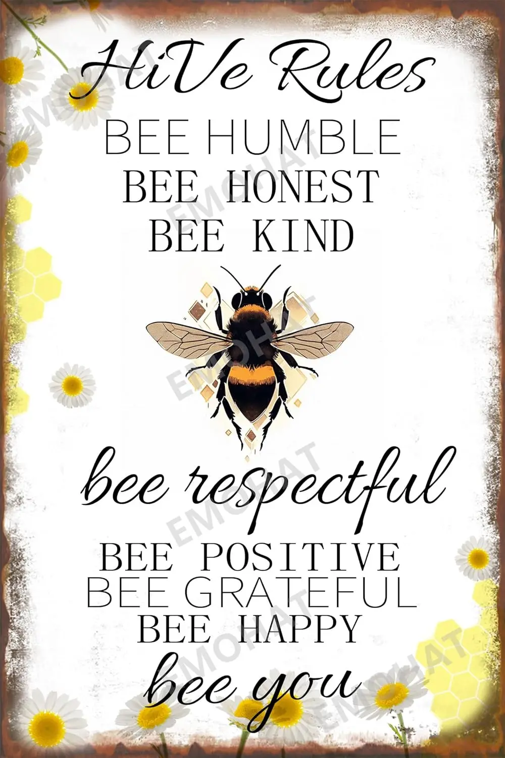 Bee Metal Tin Sign Hive Rules Wall Art Bee Garden Posters Wall Decoration for Backyard Garden Farmhouse Home House Yard 8x1 sign