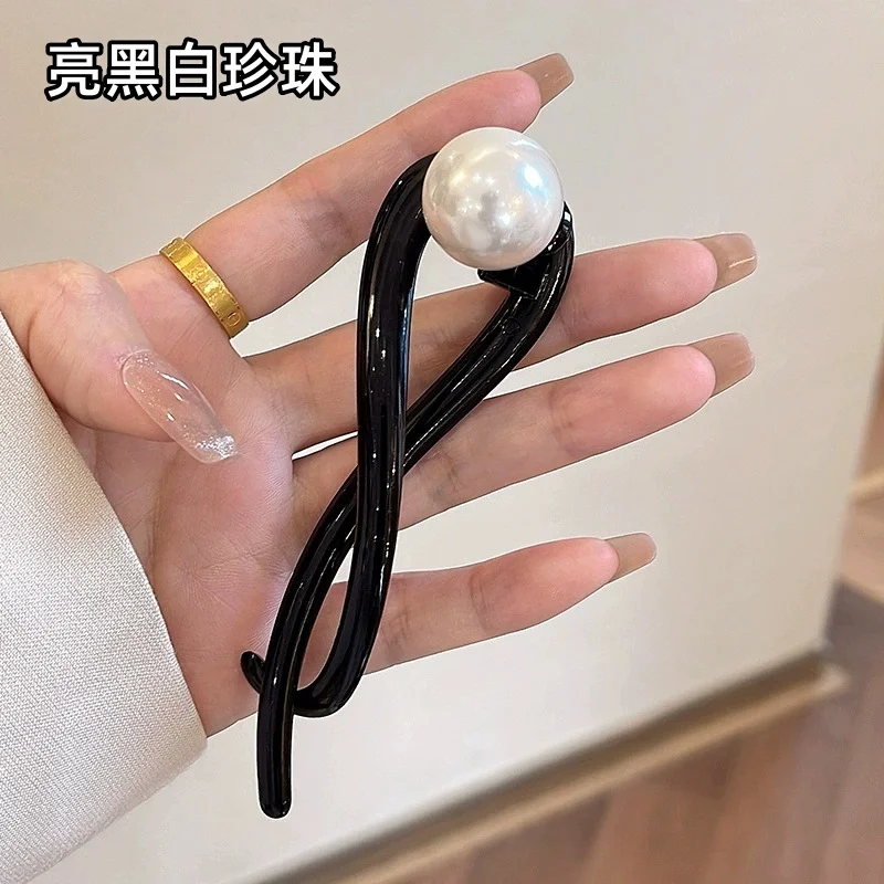 1 Stück elegante französische Vintage-Haarspange für Damen, Kopfbedeckung, kaffeefarbenes Perlen-Design, Hai-Clip, perfekt für lässige Alltagskleidung – Detail 10