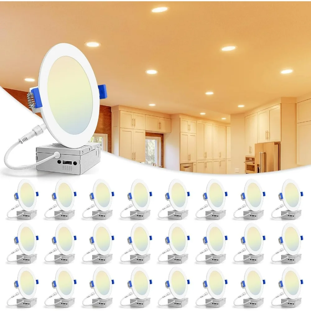 24 Pack 6 inch Recessed Lighting, 5CCT LED Recessed Light with Junction Box, 2700K-5000K Selectable, 13W Eqv 120W,