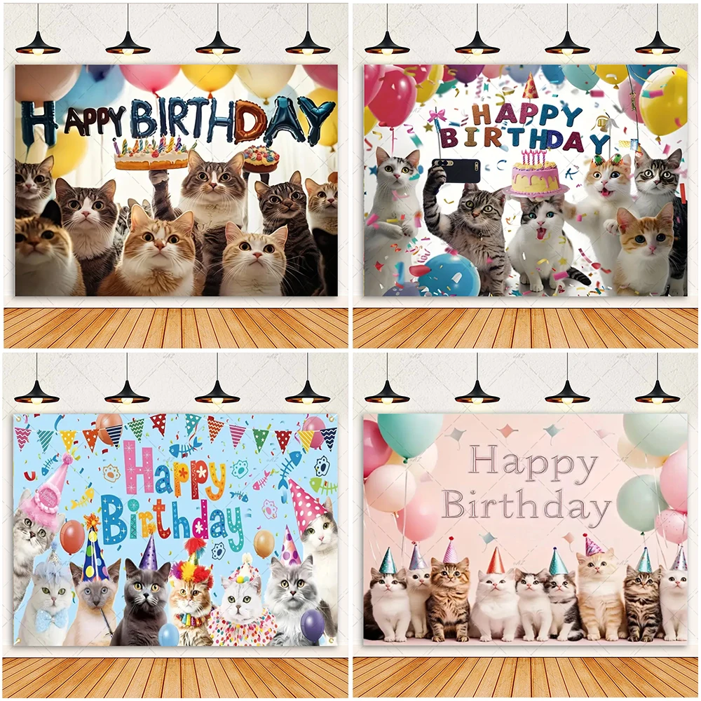 

Cute Cartoon Cat Pet Theme Backdrop Birthday Party Decoration Cake Ribbon Background Kids Birthday Gifts Baby Shower Supplies