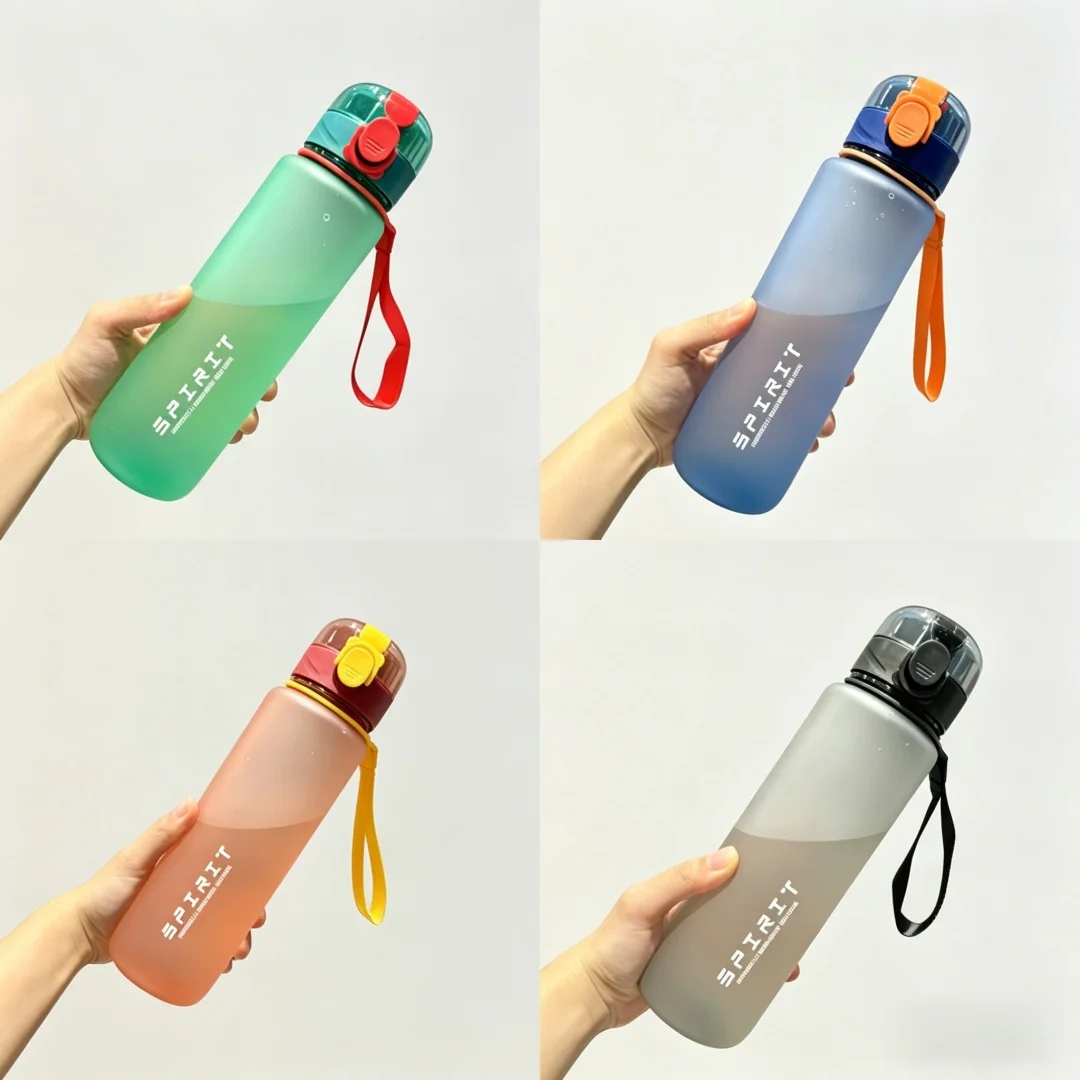 Botella de agua deportiva de 700ML con marca de escala, taza resistente a caídas para deporte al aire libre, botella de plástico de gran capacidad a prueba de fugas