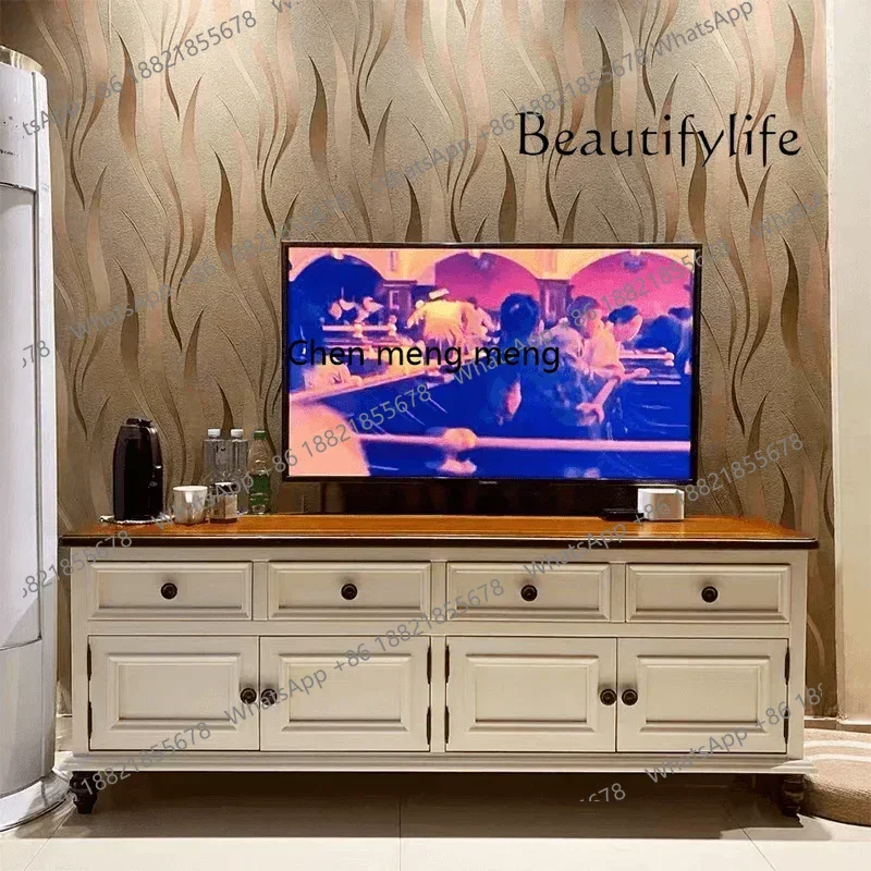 32 Q Pure Solid Wood High TV Cabinet Audiovisual Cabinet Heightened American Simple Pastoral Small Apartment Furniture