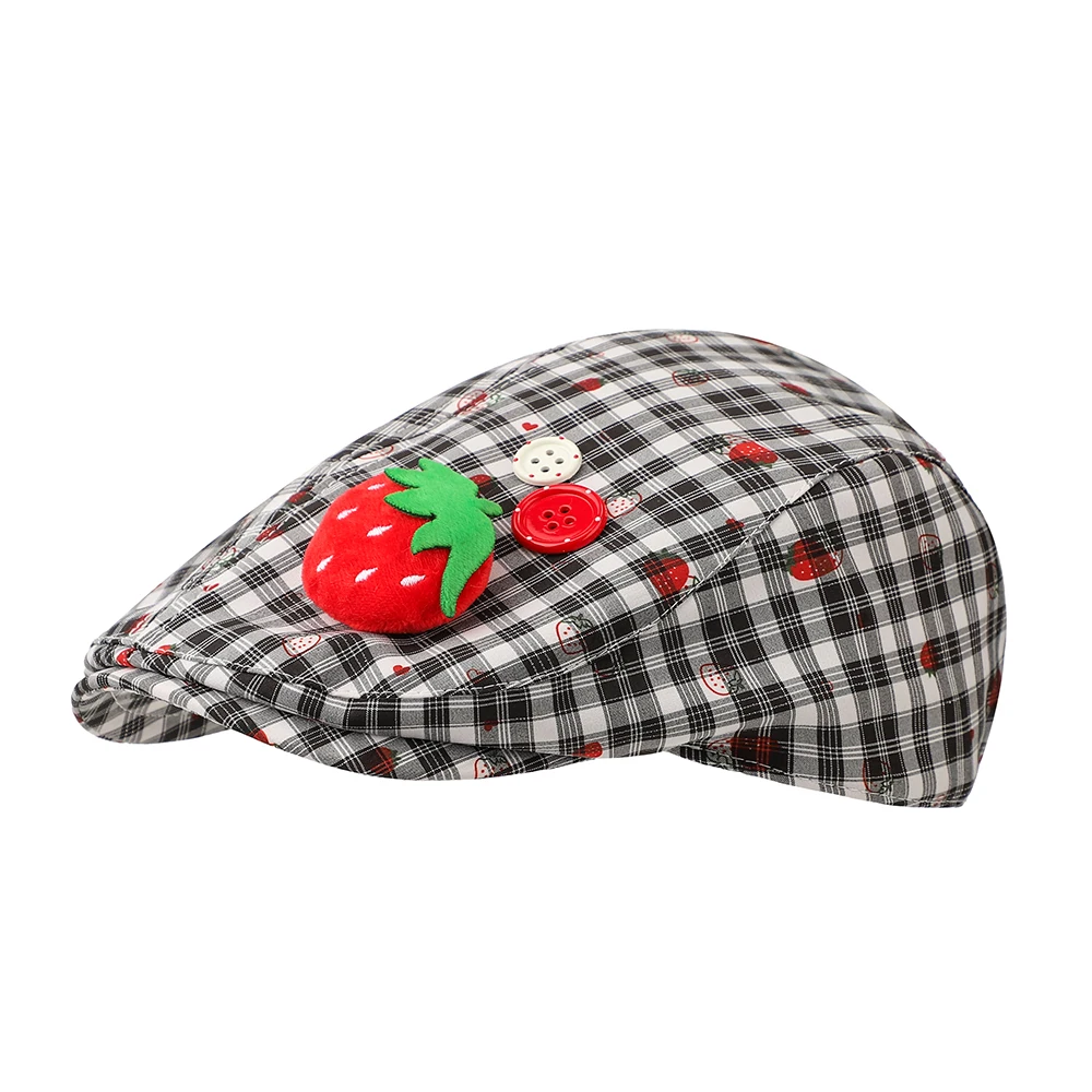 Striped strawberry print button decoration forward baseball cap - Japanese countryside style for commuting and traveling
