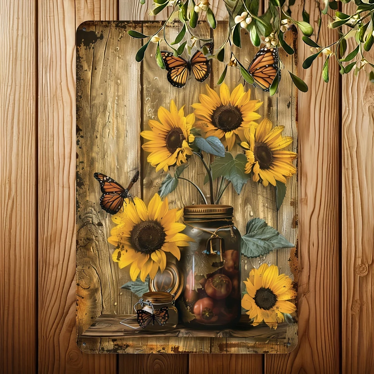 Vintage Sunflower Metal Wall Art,  - Rustic Indoor/Outdoor Decor with Butterflies, Green Leaves & Sunflowers - Perfect for Home