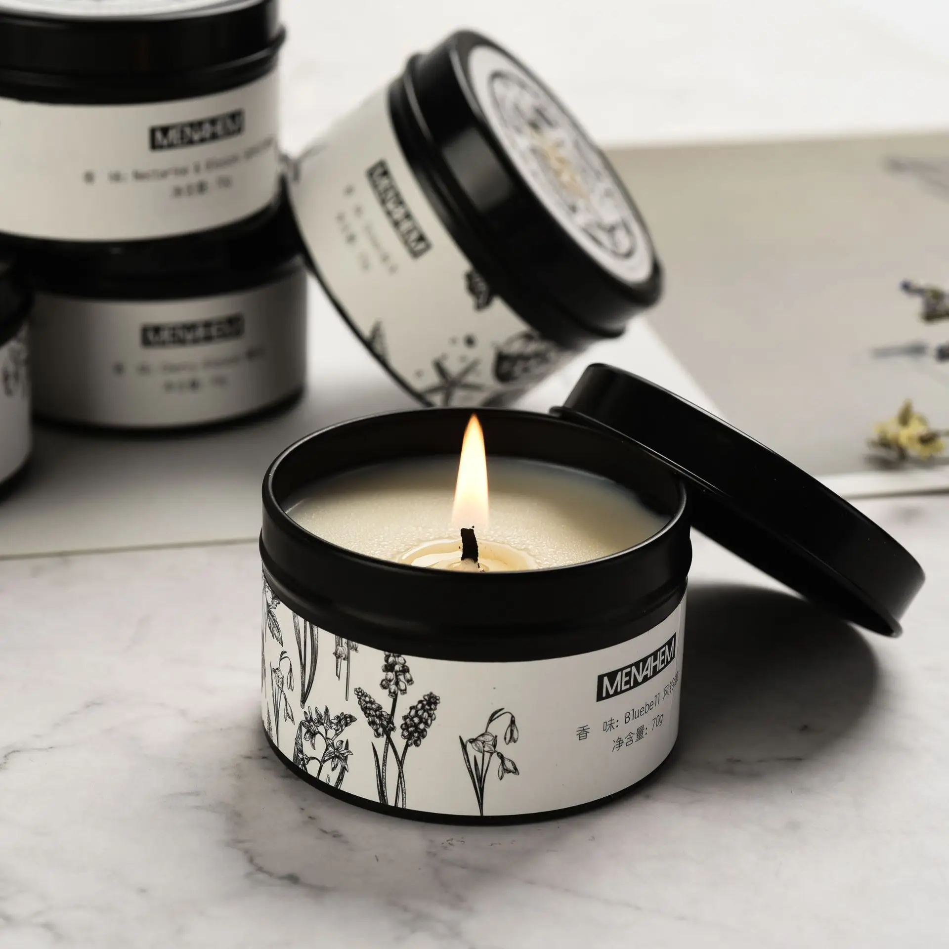 Black Tin Can Aromatic Candle Smokeless Fragrant Deodorant Candles Plant Soy Wax Essence Home Decorative Candle Birthday Gift