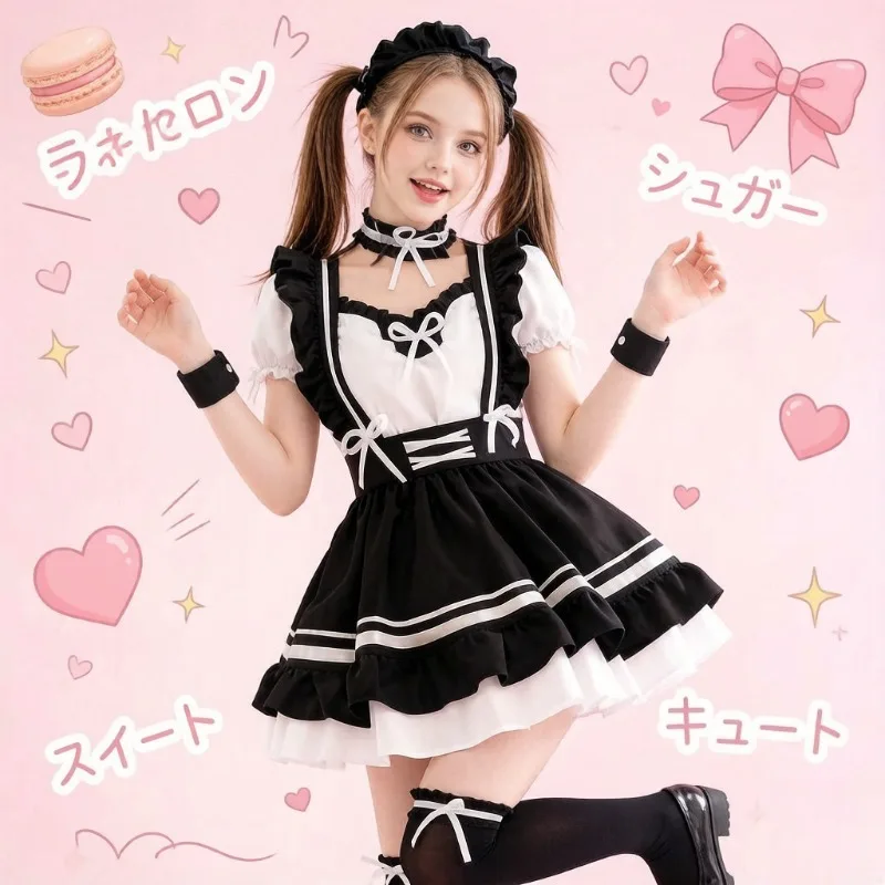 

Women Black White Sweet Lolita Maid Dress S-XL, Plus Size Anime Cosplay, Cute Kawaii Lolita Outfit for Daily & Party Role Play