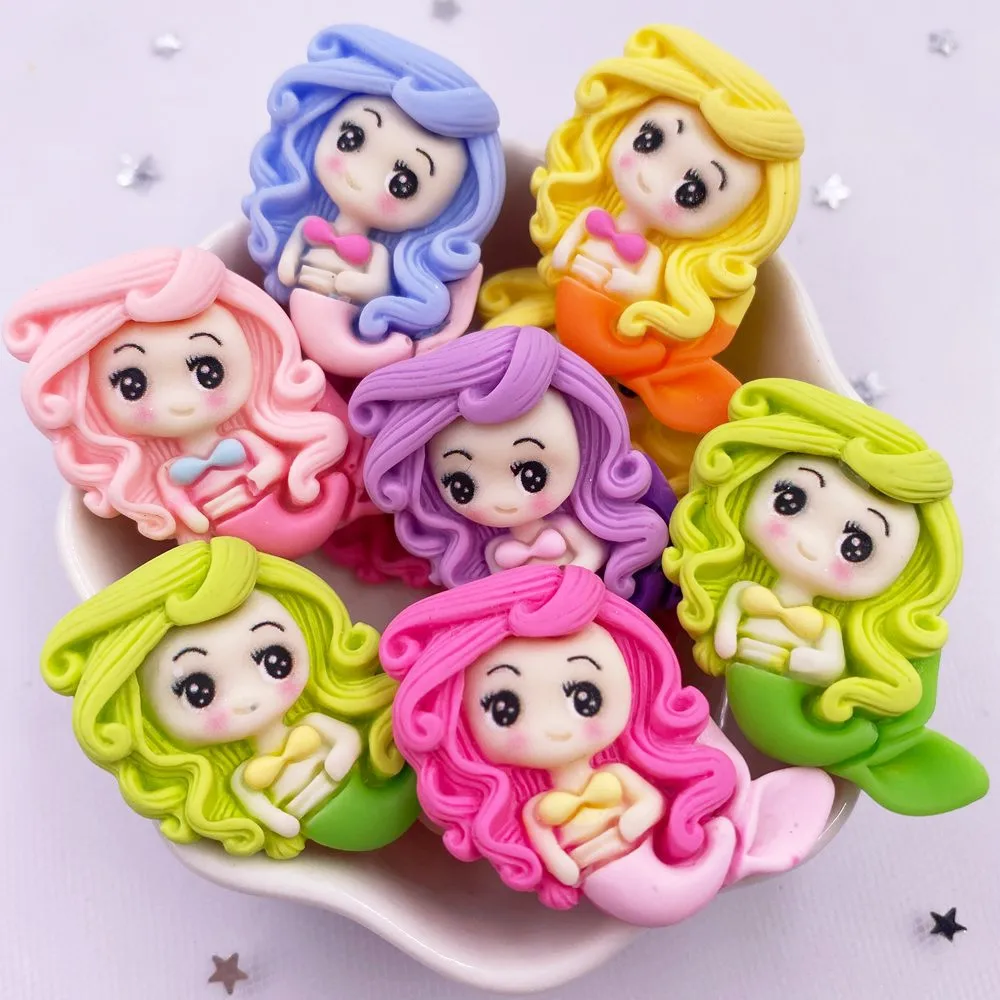 Painted Resin Kawaii Colorful Mermaid Princess Girl Flatback Stone Figurine 10PCS Scrapbook DIY Home Decor Crafts Accessories