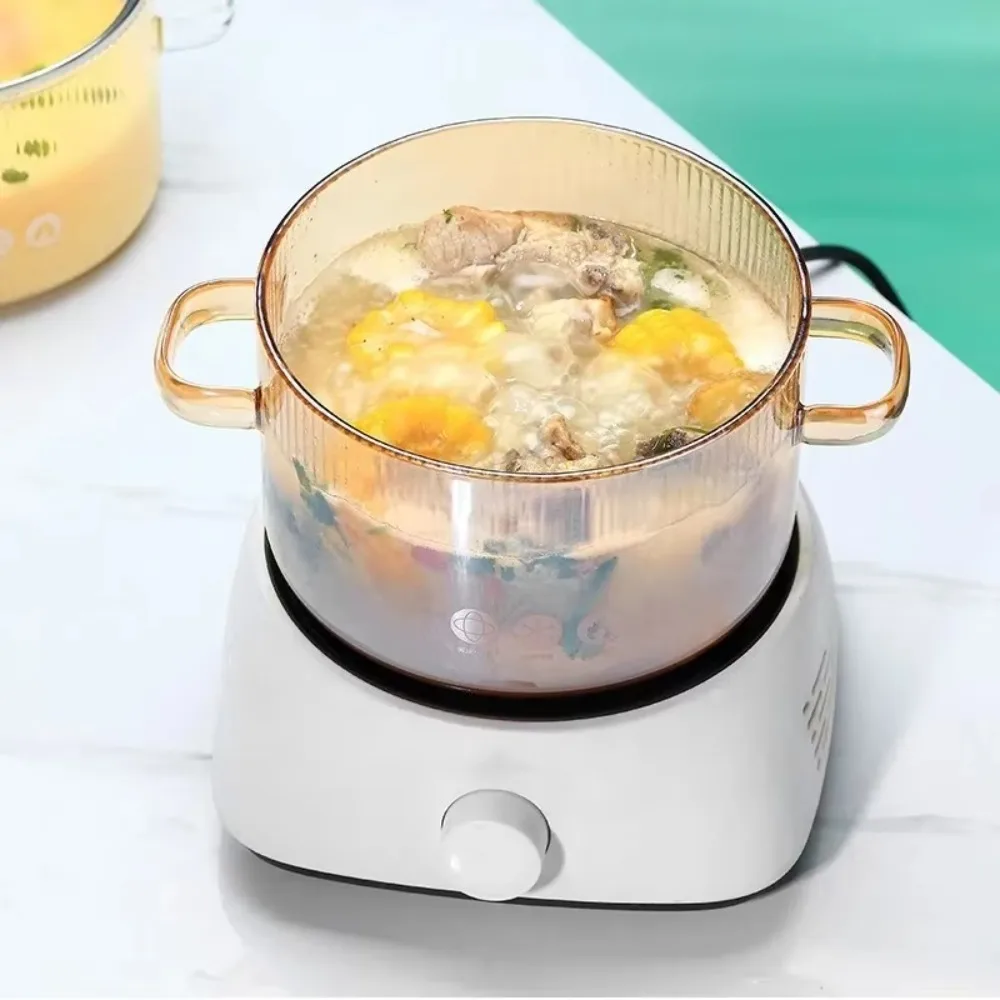 Transparent Bear Glass Saucepan Binaural Handle Heat Resistant Soup Pot Large Capacity With Lid Ramen Bowl Porridge