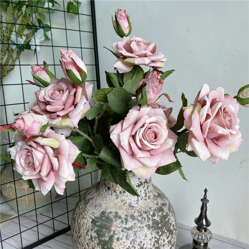 NEW Beautiful roses branch fleur silk Artificial flowers Wedding Decoration rose flores artificiales fake flowers