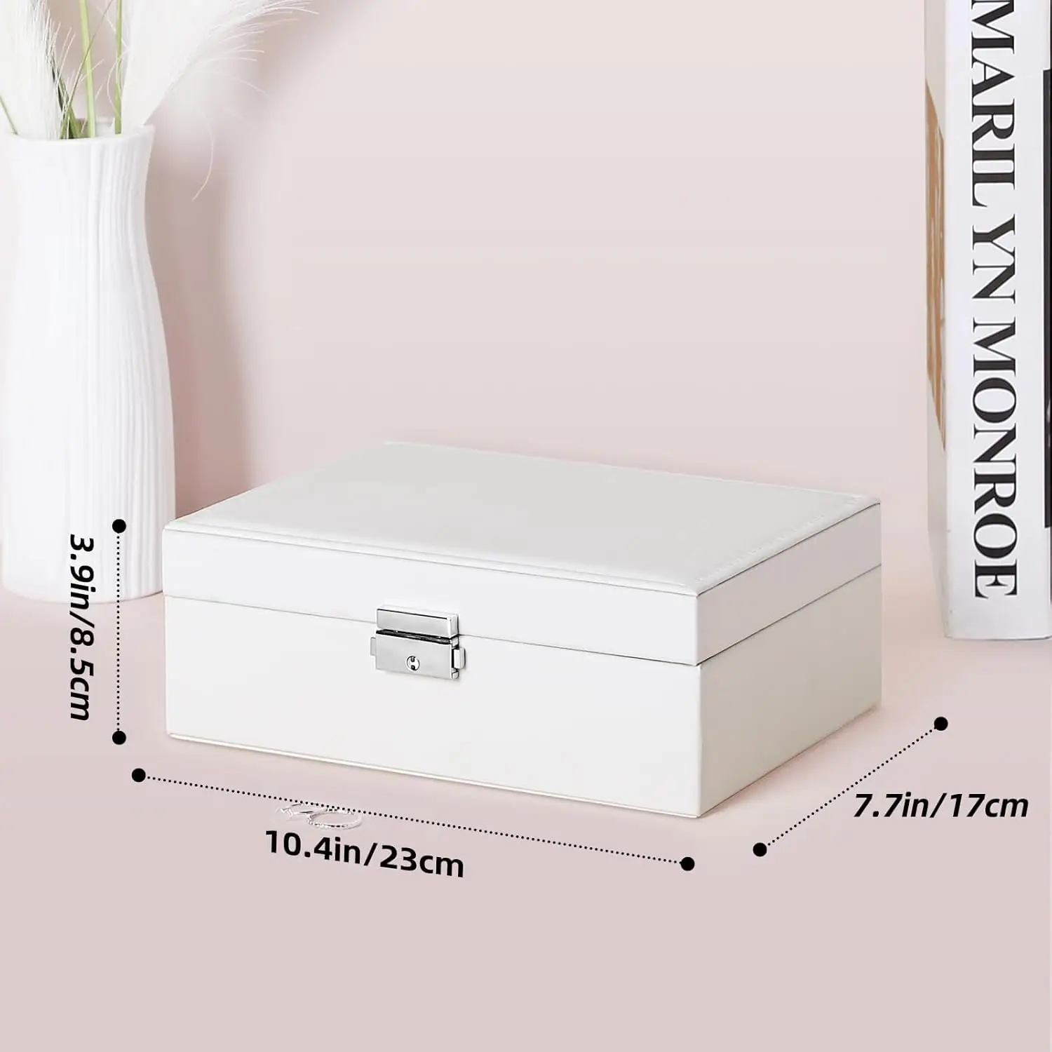 White 2-Layer Jewelry Box Organizer Tray for Earrings, Bracelets, Rings, Watches (10.4 x 7.7 x 3.9 Inches)