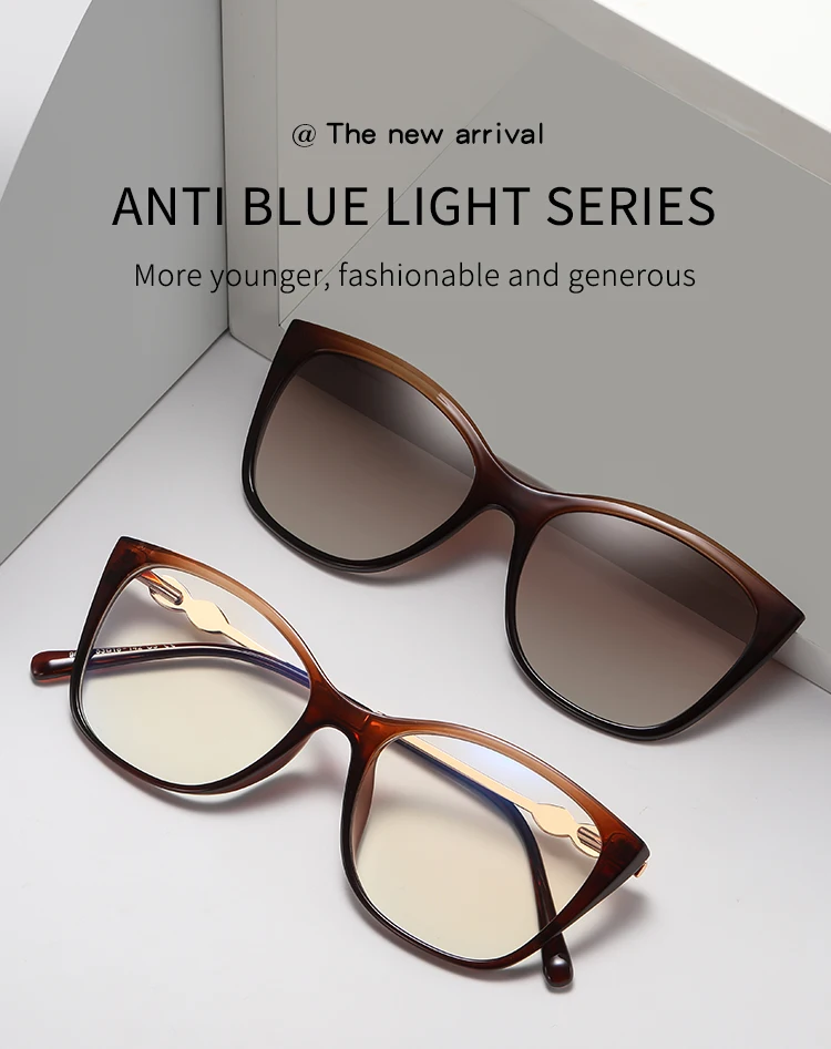 Magnetische polarisierte Sonnenbrille für Damen, modisch, Cat-Eye, 2-in-1-Clip auf Damen, Anti-Blaulicht-Brillengestelle, TR90-Metallbrille – Detail 2