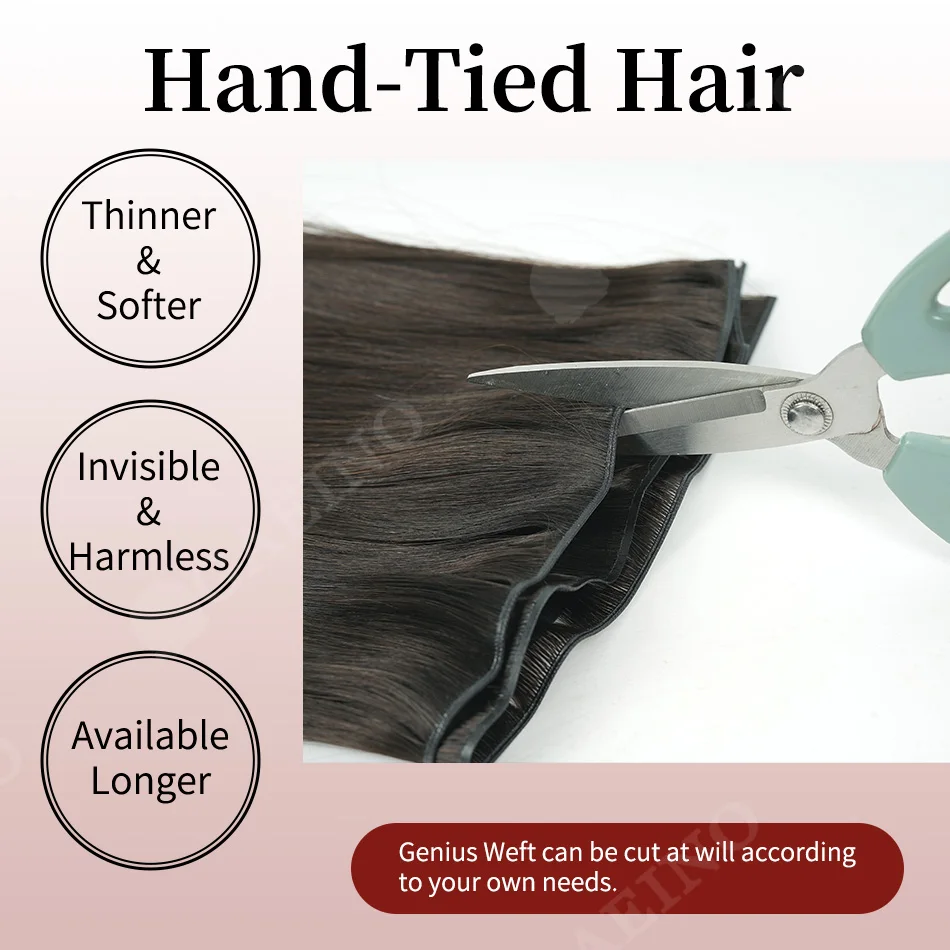 Genius Weft Thick Ends Hand Tied Virgin Human Hair Extensions 50G Real Human Hair Sew in Weft Extensions for Women