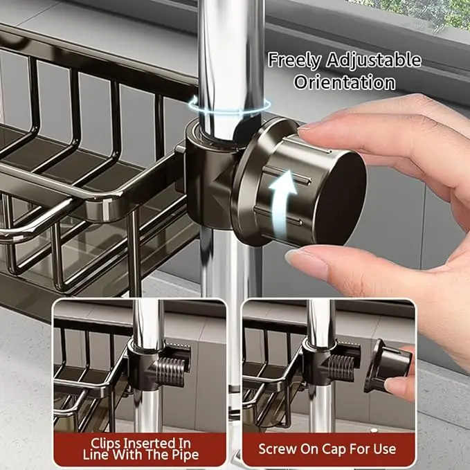 Escurridor de fregadero de acero inoxidable para cocina, almacenamiento de esponja, grifo, toallero, estante, organizador, accesorios de cocina