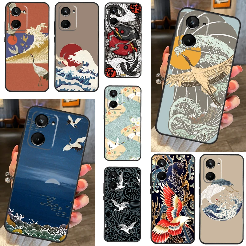 Art Crane Waves For Realme C55 C33 C30 C35 C25 C21 Y C11 C15 C31 8 9 10 Pro Plus GT Neo 5 2T 3T GT3 Case