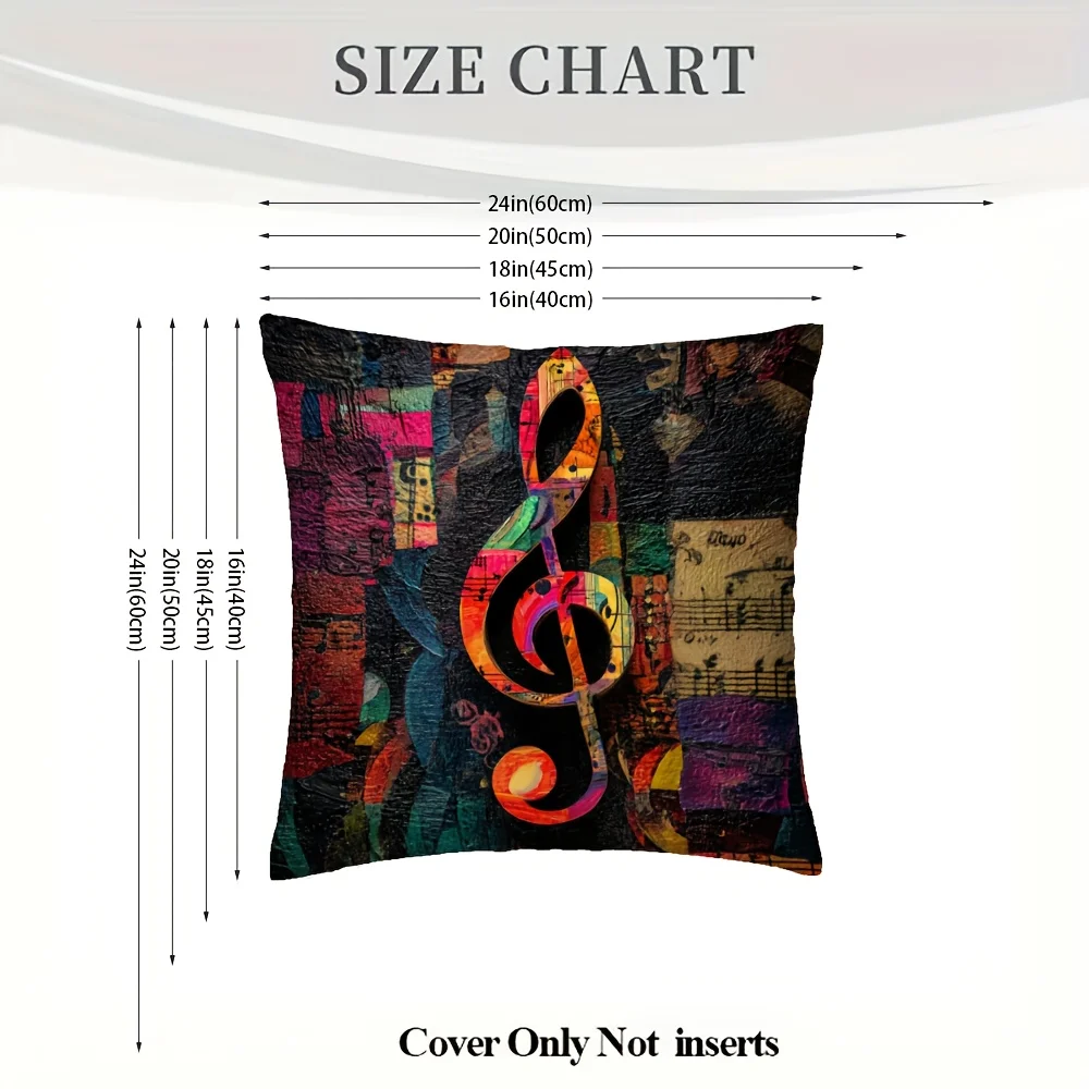 1Colorful Musical Note Treble Clef Double-Sided Pillowcase, Abstract Music Art Cushion Cover with Zipper, Washable Decor Case