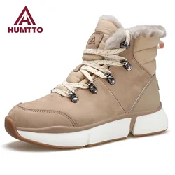 HUMTTO Wanderschuhe Winter Lederstiefel Damen Wasserdichte Schneestiefel Damen Luxus Designer Outdoor Trekking Sneakers für Damen