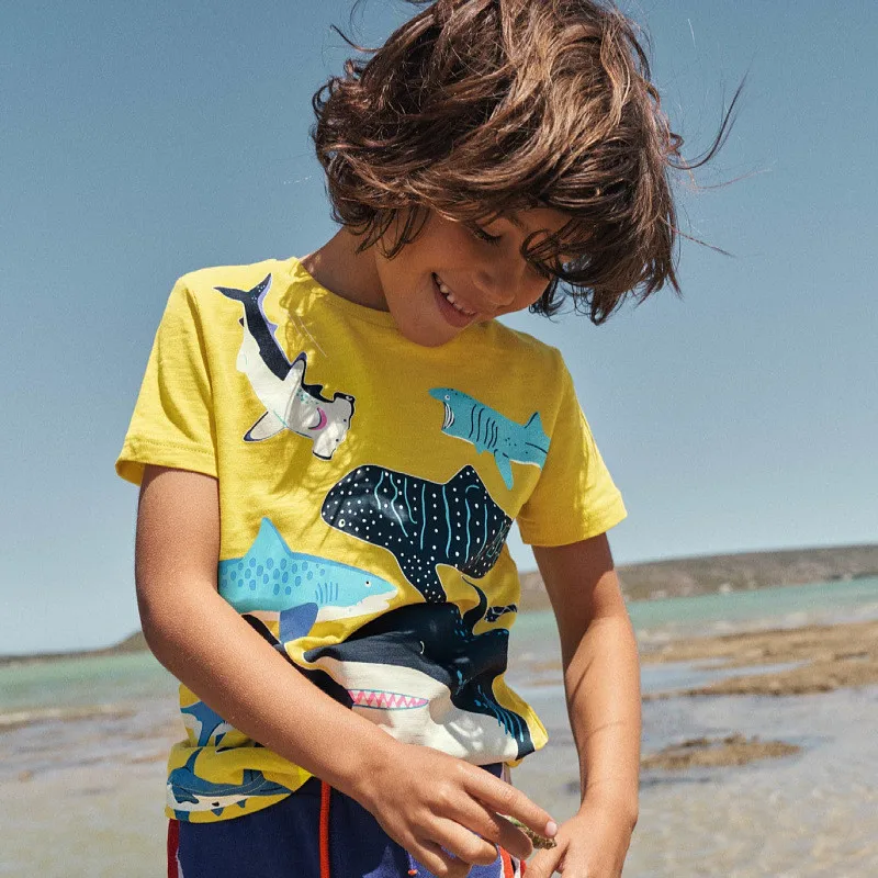 Jumping Meters Children's Sea Animals Print Night Light Hot Selling Fashion Kids T shirts Cotton Baby Summer Tees Tops