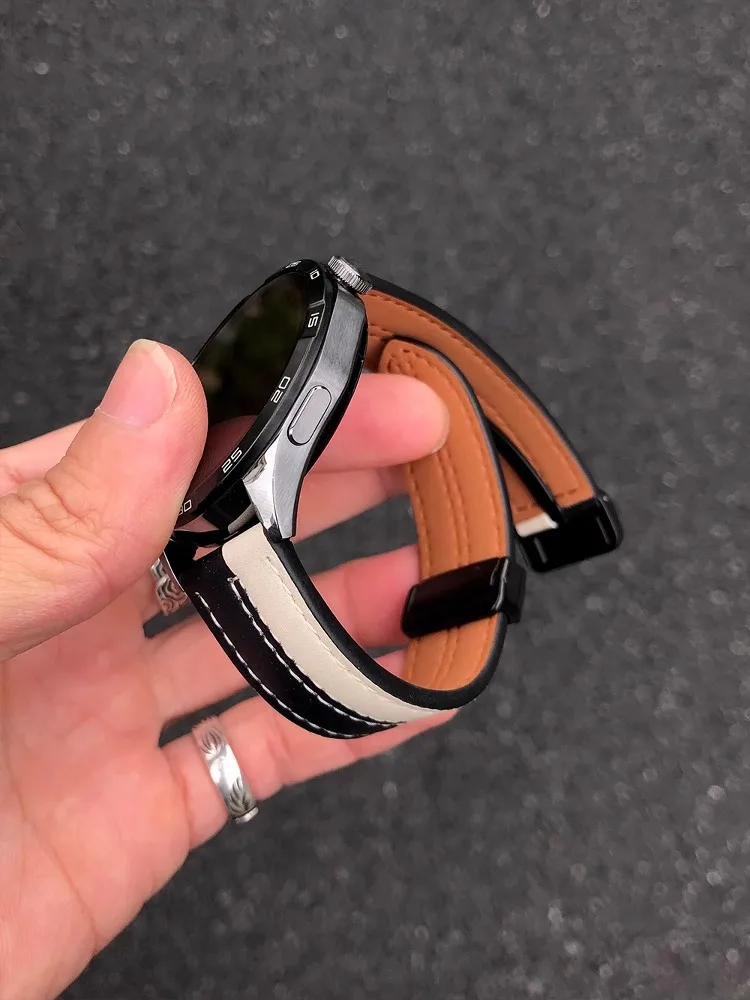 

Kake Storm - New Color-Contrasting Leather Strap for Huawei Watch GT5pro with Magnetic Snap-on Buckle and Watch 3.