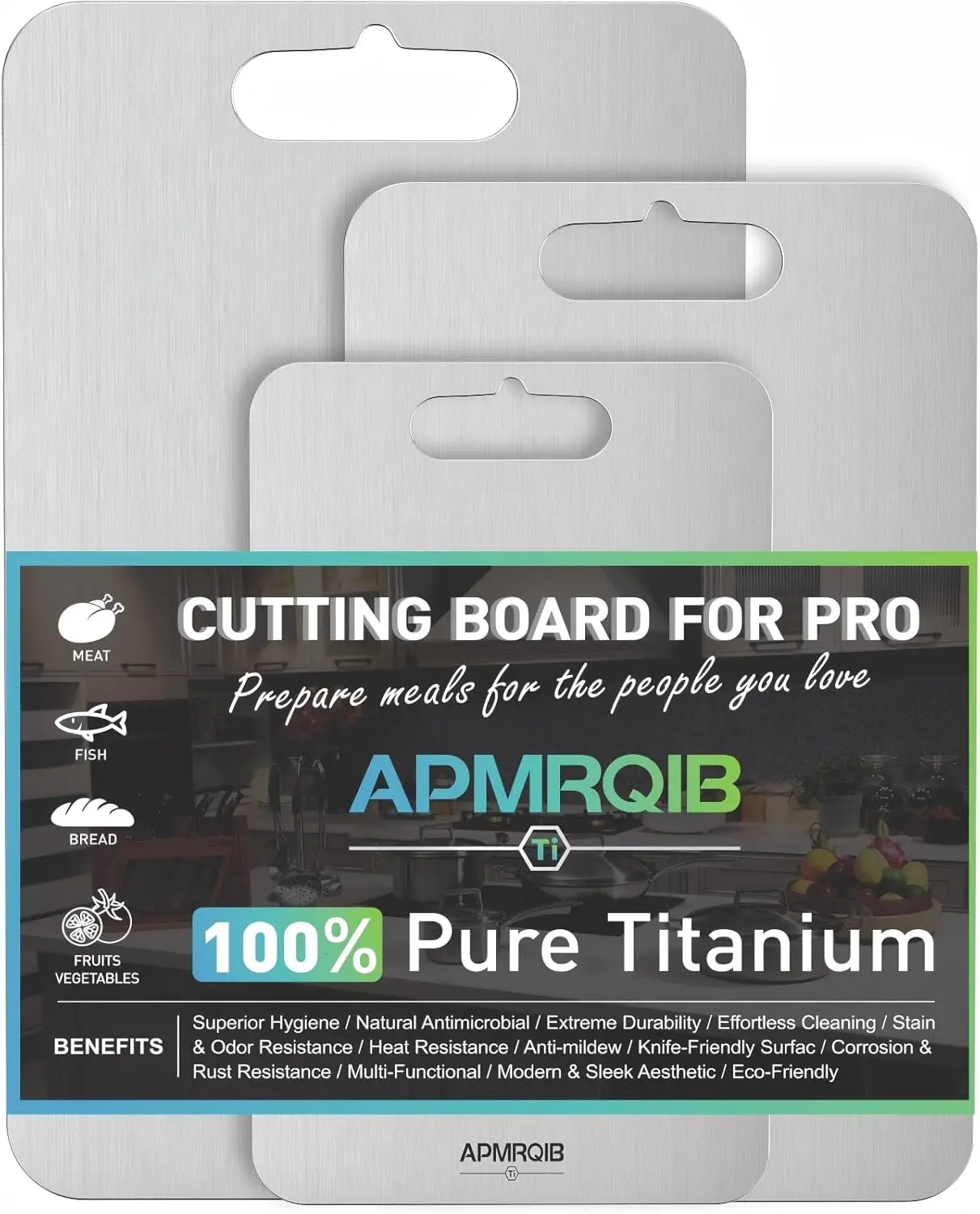 

3-Pack Titanium Cutting Boards, Double-Sided Non-Toxic Kitchen Boards for Meat and Veggies, Dishwasher Safe