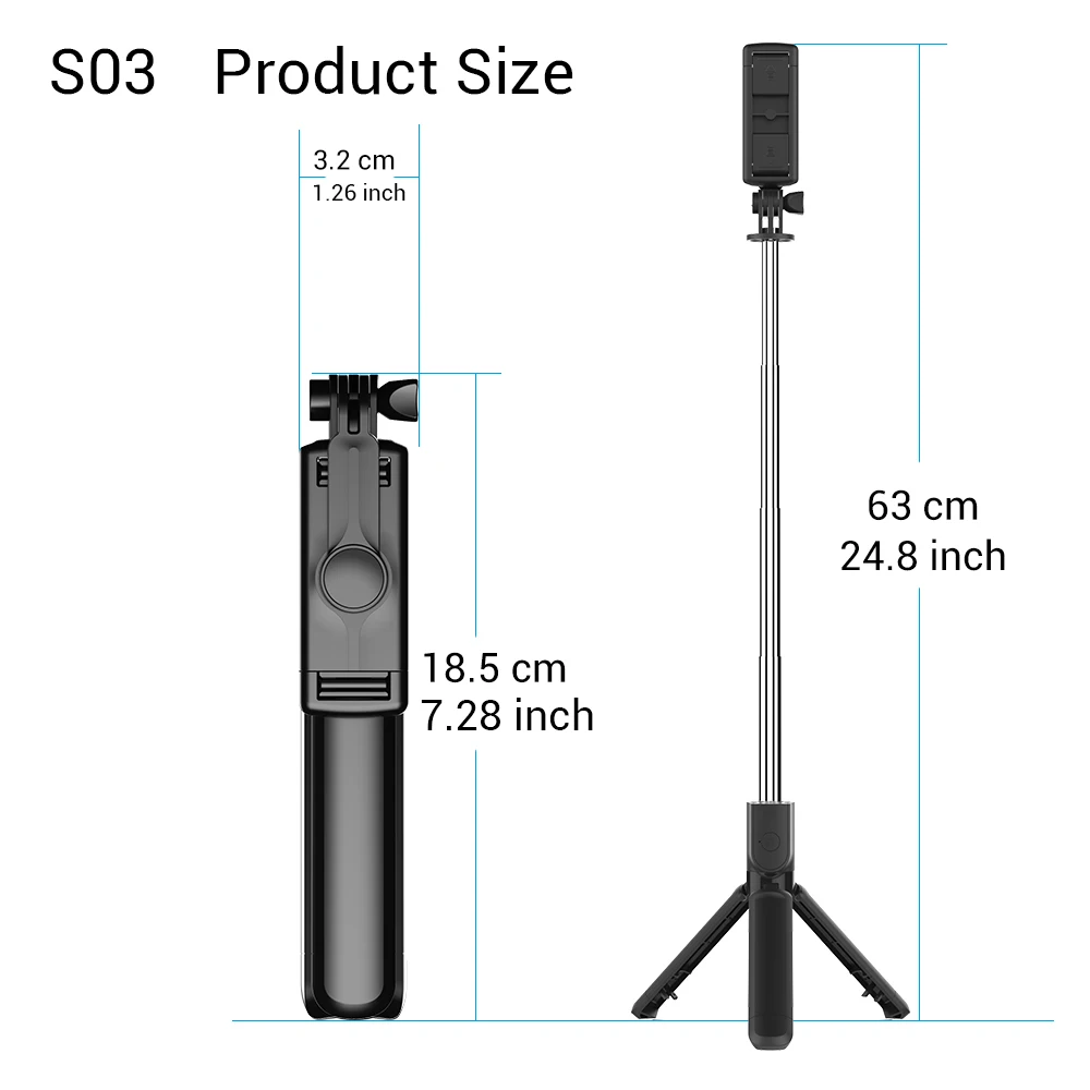 Vyvylabs Selfie-Stick-Stativ für iPhone und Android-Handys, ausziehbarer, faltbarer Handyhalter, tragbarer Selfie-Stick-Ständer, Bluetooth-Fernbedienung, Einbeinstativ für Live-Streaming,