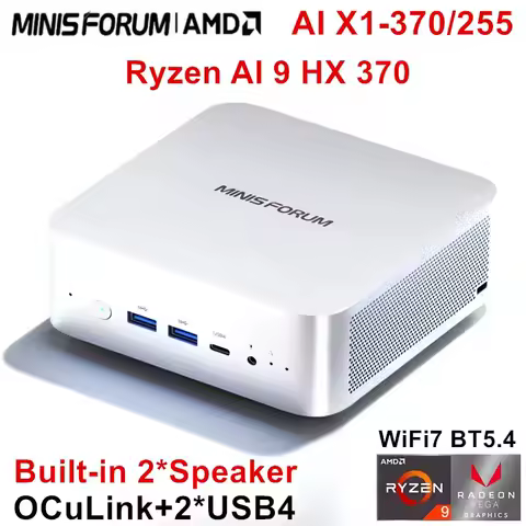 MINISFORUM AI X1 370 255 AMD Mini PC Ryzen AI 9 HX 370 R7 255 OCuLink 2*USB4 Built-in Dual Speaker Desktop Gaming Computer WiFi7