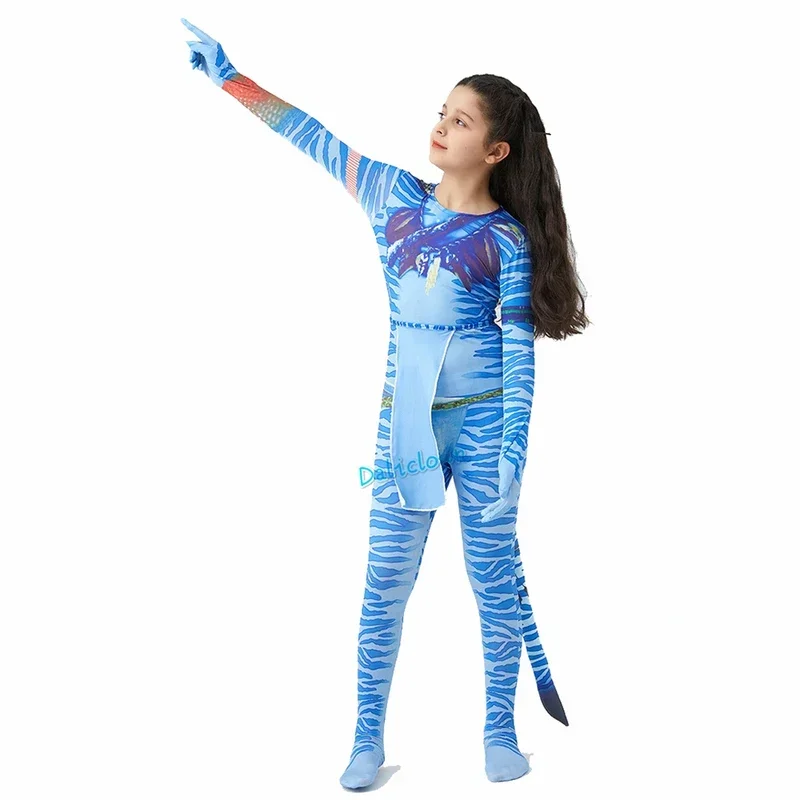 Halloween For Kids Girls Boy Avatar The Way Of Water Tail Bodysuit Cosplay Alien Costume Birthday Party Cloth MN3