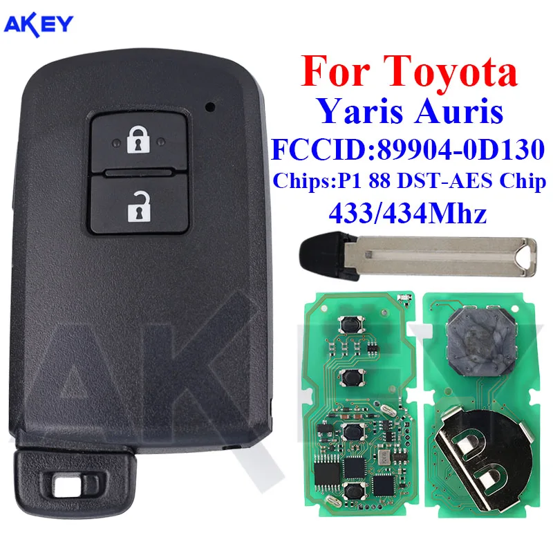 Car Smart Key 2 Buttons FCCID: 89904-0D130 for Toyota Yaris Auris BA7EQ P1 88 DST-AES Chip 433/434MHz 89904-0D130 Keyless Go