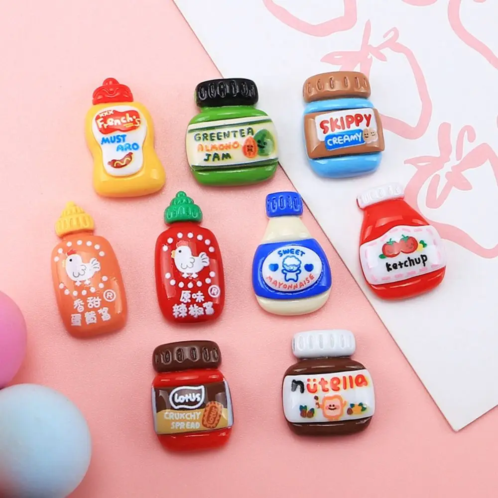 9Pcs/set Cute Drink Bottle Fridge Stickers Drink Bottle Resin Seasoning Bottle Miniatures Glossy Seasoning Bottle DIY Food Toy