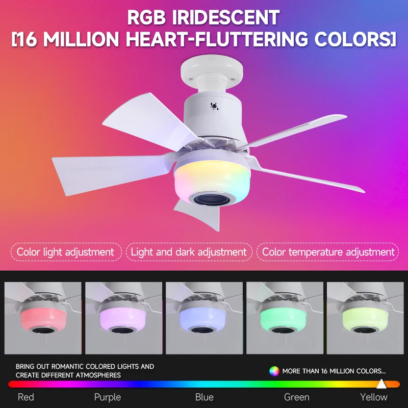 

Socket Fan Light with Remote Ceiling Fan RGB&3 Color Lights 3 Fan Speeds with Bluetooth Speaker for Bedroom Living Room E27 Base