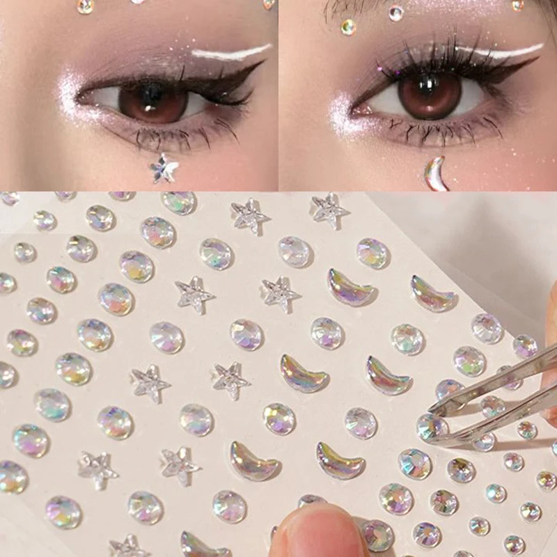 1/4pcs 3D Shiny Rhinestone Stickers Pearls Diamond Makeup Self Adhesive Drop-shaped Crystal Heart Tattoos Eye Face Decoration