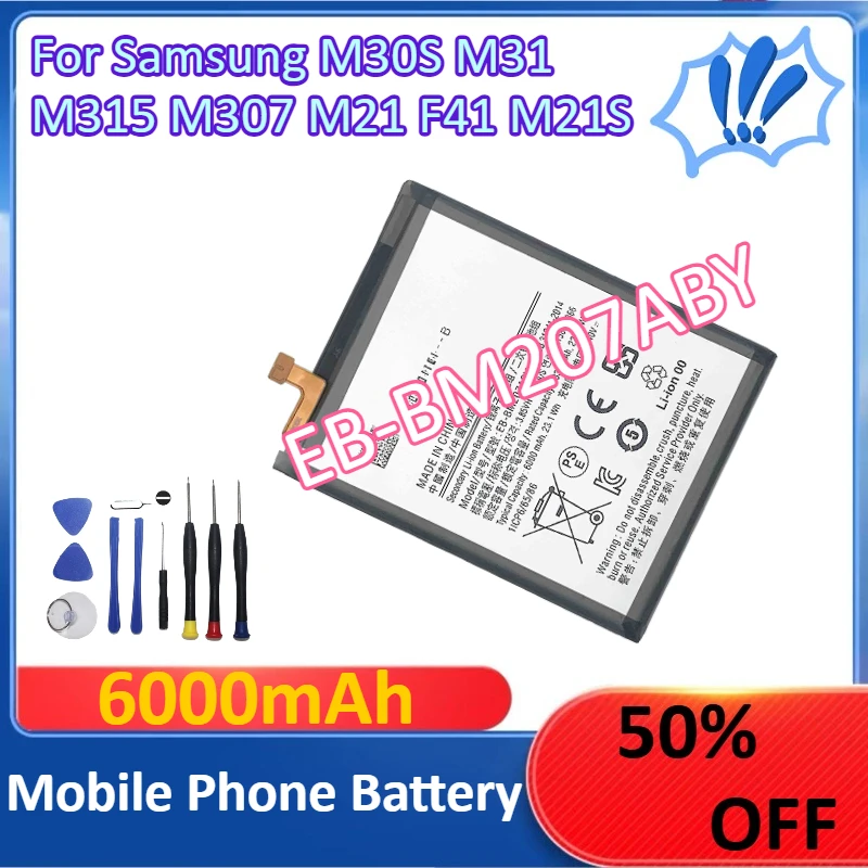 

EB-BM207ABY 6000mAh Mobile Phone Battery For Samsung M30S M31 M315 M307 M21 F41 M21S + Tools