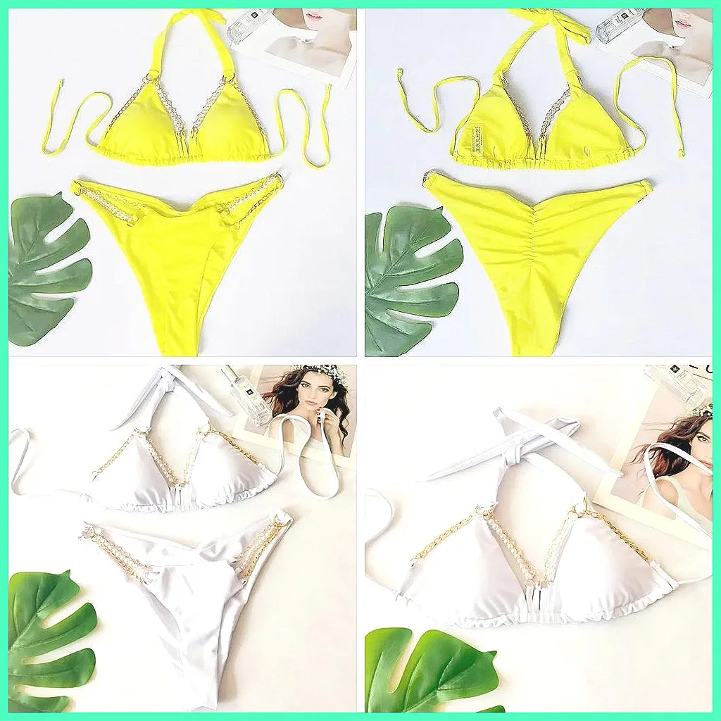 

Sexy Brazilian Bikini Set for Women, Yellow High-Cut Bathing Suit & Beachwear Swimsuit (Character Count: 78)