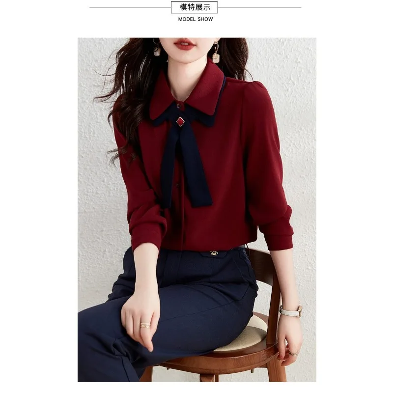 قمصان للنساء ربيع الخريف الشتاء نمط جديد الموضة الراقية بلايز بسيطة متعددة الاستخدامات بأكمام طويلة #4