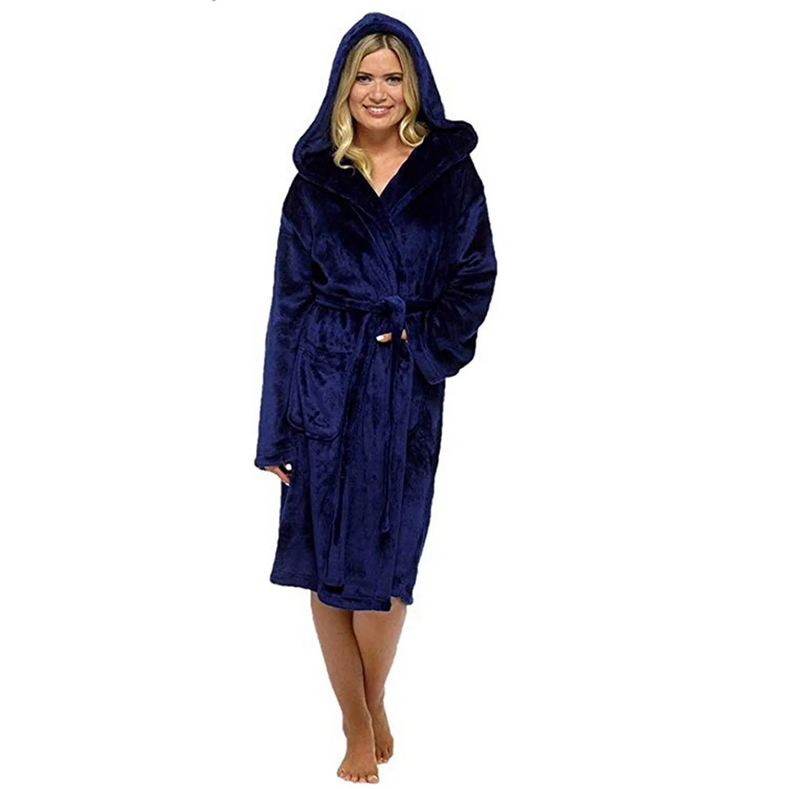 Women Winter Coat Jacket Plush Lengthened Shawl Bathrobe Home Clothes Long Sleeved Robe Hooded Warm Night Gown Women Pajamas