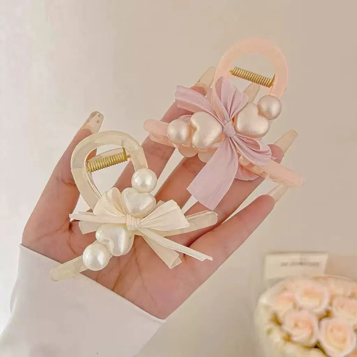 1 قطعة/2 قطعة لطيف الحلو اللؤلؤ القوس انتزاع كليب متوسطة نصف التعادل دبوس الشعر الربيع الصيف القرش كليب الكورية كليب أغطية الرأس #3