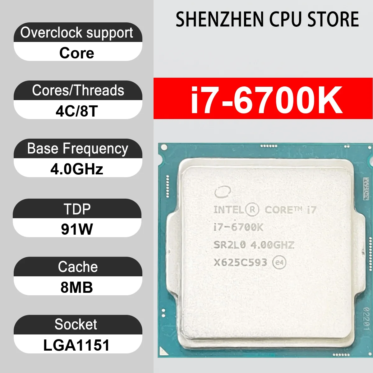 Intel Core i7-6700K 4 Core 8 Thread 4.0GHz 91W 8MB Cache 14nm LGA1151 SR2BR DDR4 2133 DDR3L 1600 MHz Skylake HD Graphics 530