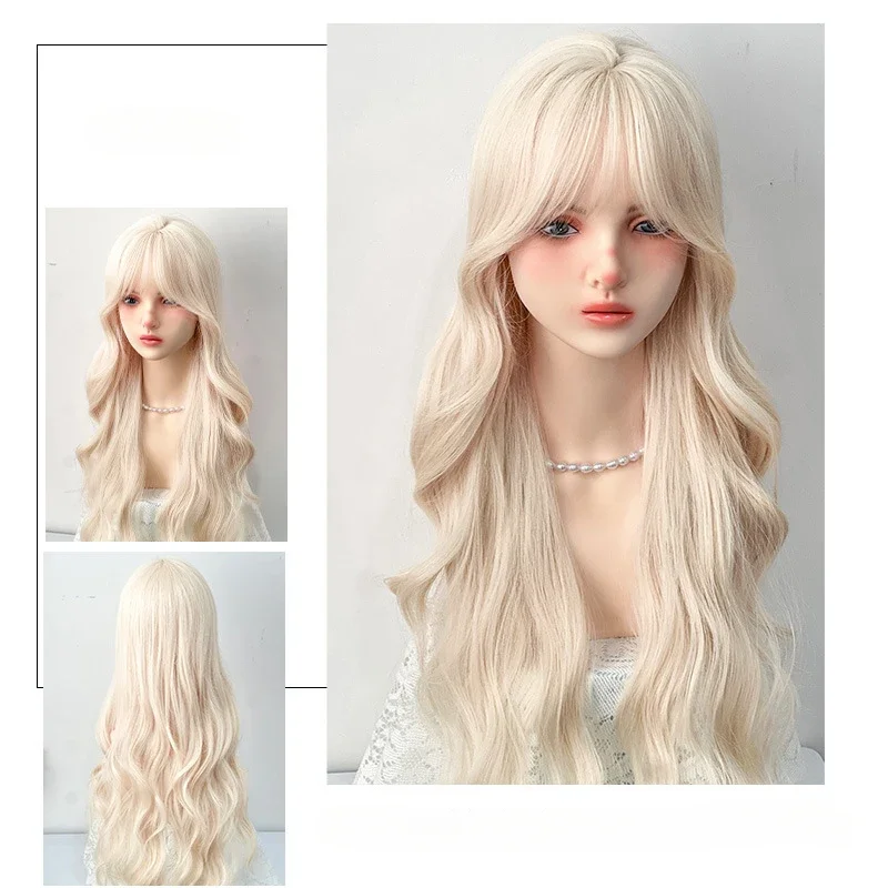 

blonde Wig for Women Dense Long Wave Cospaly Lolita Daily Party Synthetic wigs with Bangs Fake Hair High Temperature Wig 가발